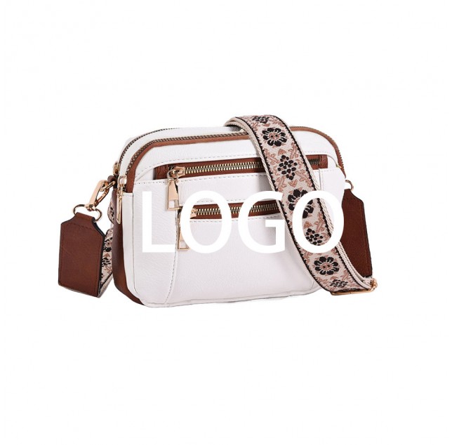 Stylish PU Leather Crossbody Bag with Floral Strap