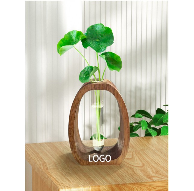 Wooden Frame Glass Vase for Desktop Décor