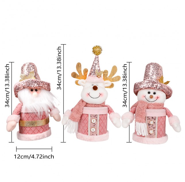 Festive Pink Santa, Reindeer, and Snowman Ornaments Set - 34cm Holiday Decor