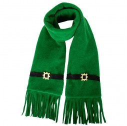 Elegant Green Fringe Scarf with Gold Accents - Cozy and Chic