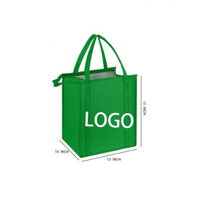 Green Insulated Non-Woven Tote Bag with Aluminum Foil Lining